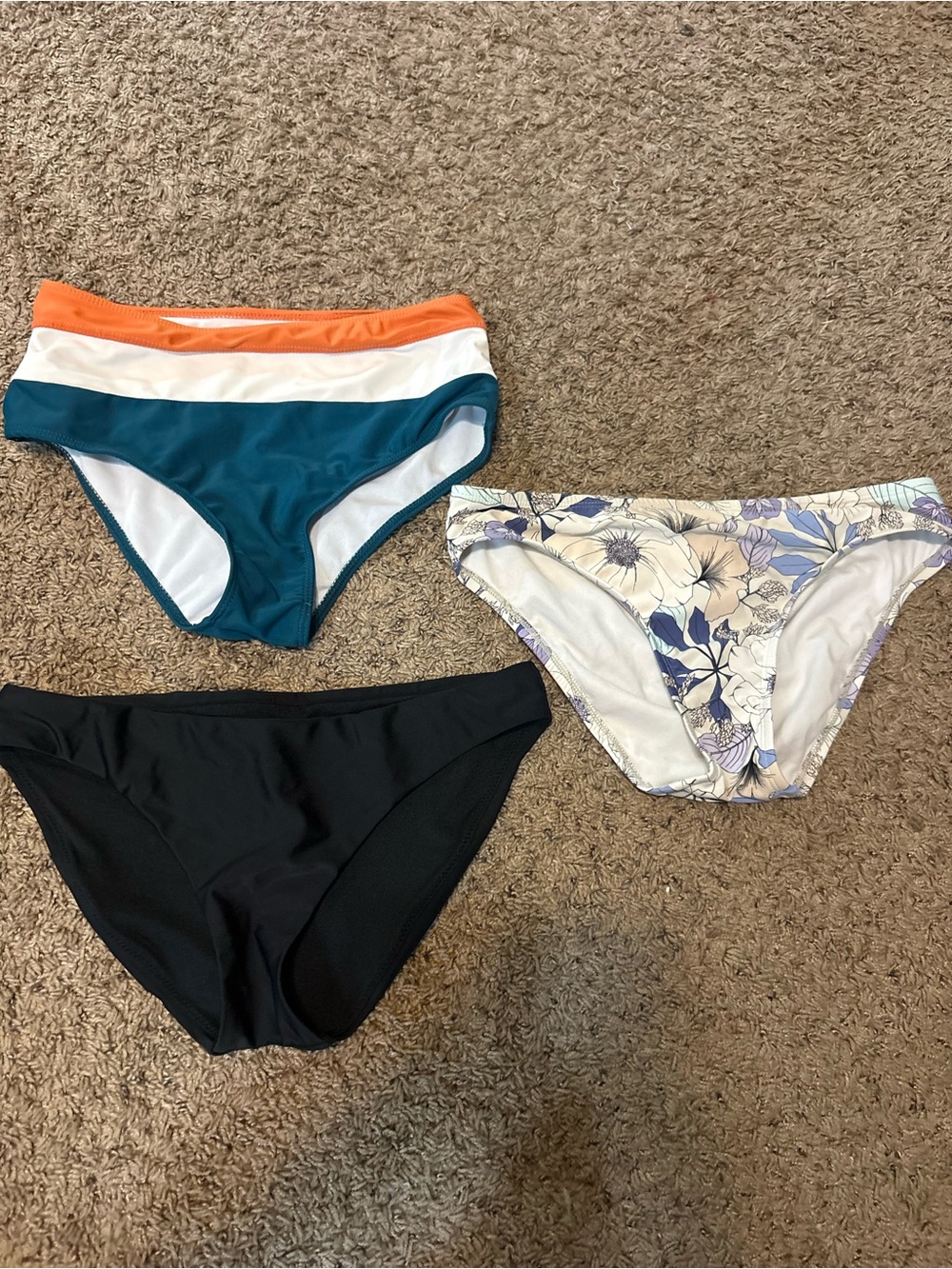 Women’s Teal, Orange & Black Bikini Bottoms Trio